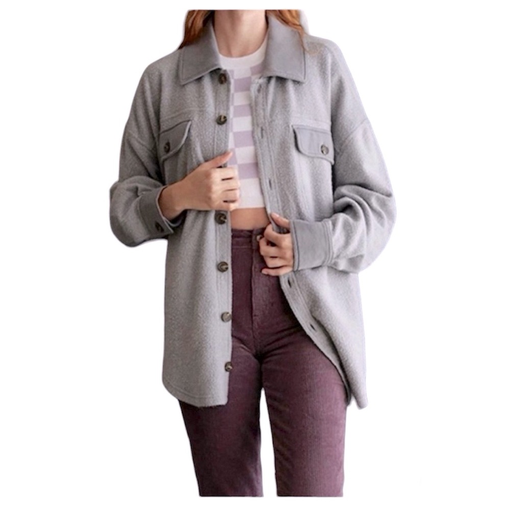 PacSun Shacket Jacket with Pockets and Collar Oversized XS/S Light Gray